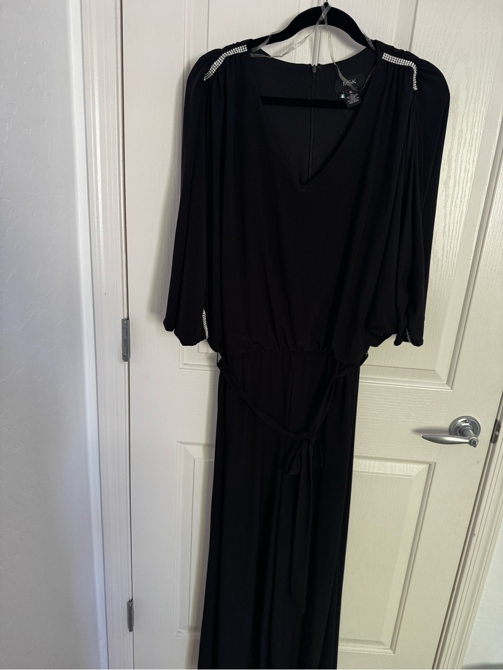 Black Embellished Shoulder Maxi Dress -